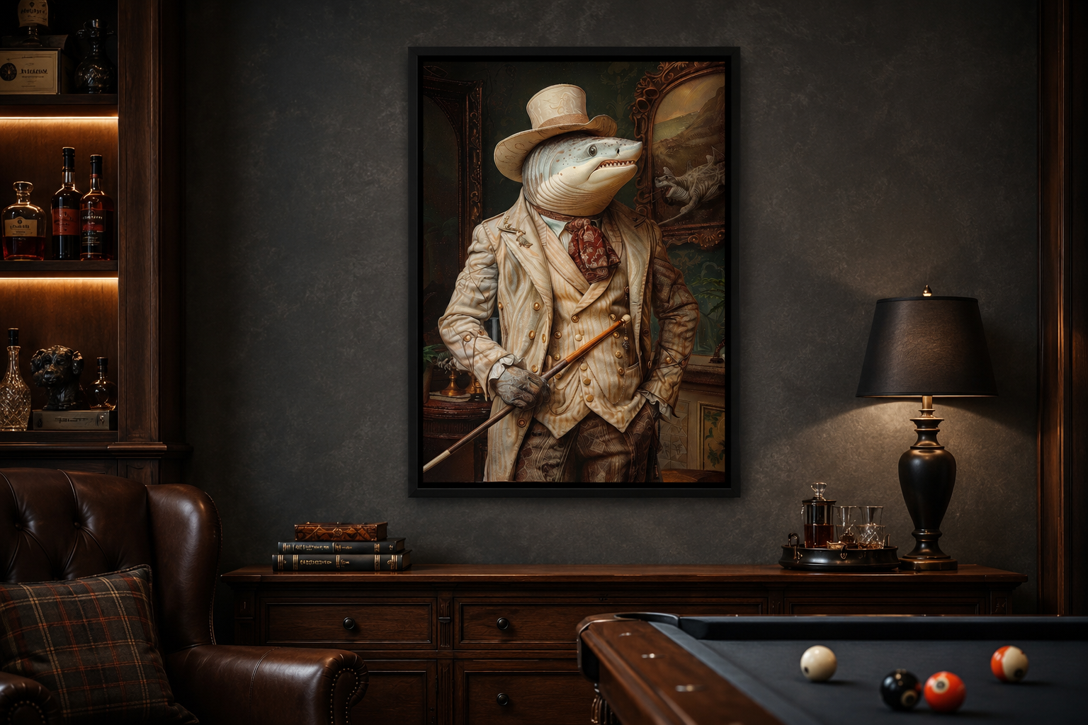 Pool Shark Gentleman Billiards Room Framed Canvas Wall Art