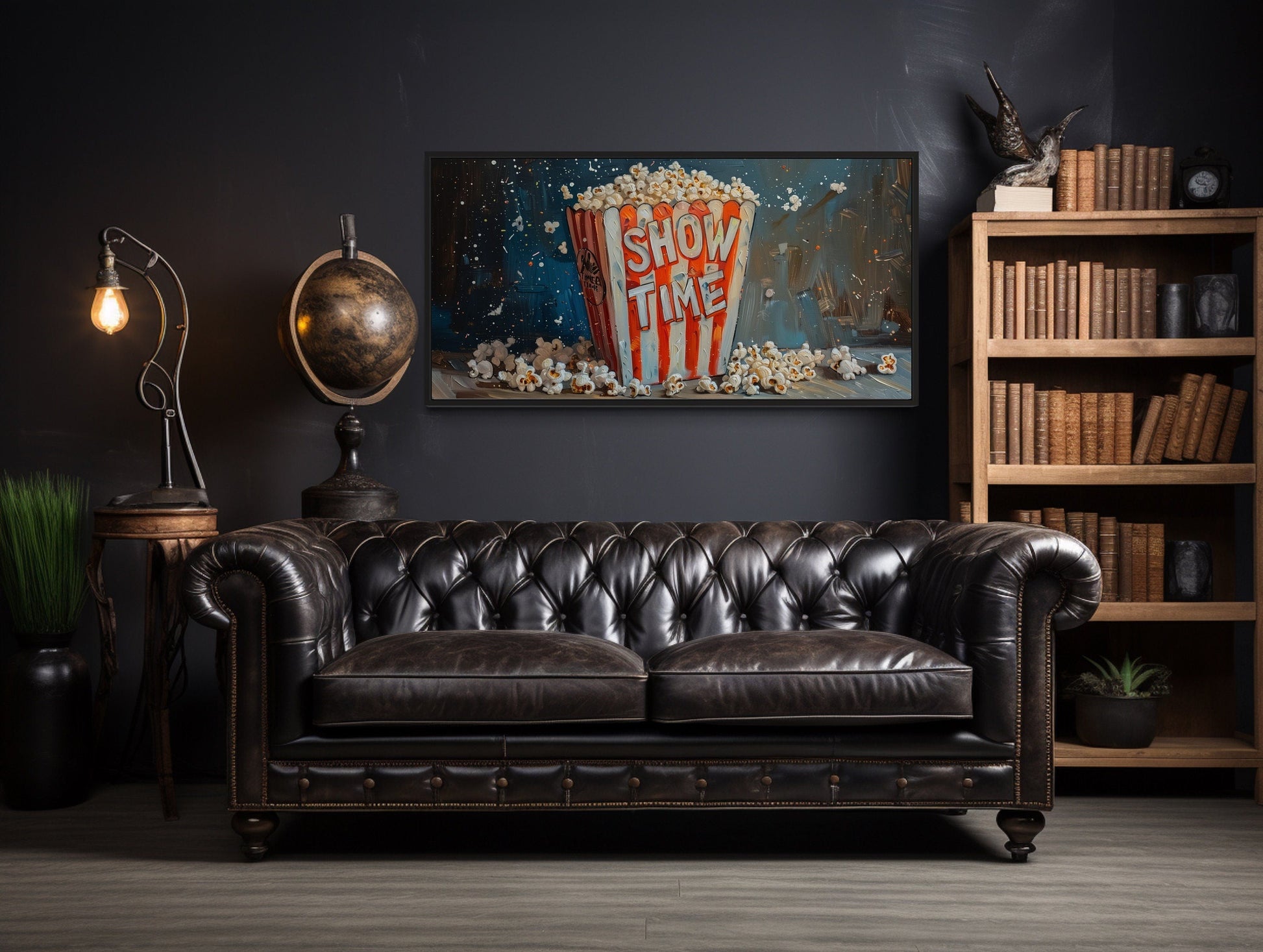 Popcorn Wall Art – Framed Canvas Print | Nostalgic Movie Room Decor