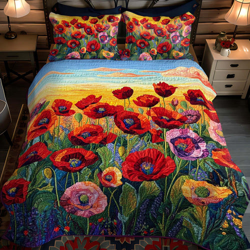 Poppy Field 3-Piece Quilted Bedding Set - Single (59" x 70")