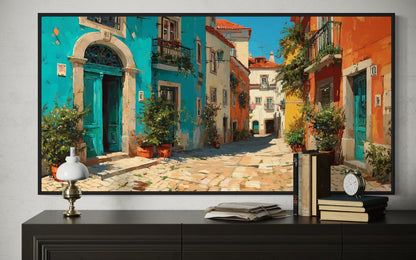 Portugal Street Scene Framed Canvas Wall Art