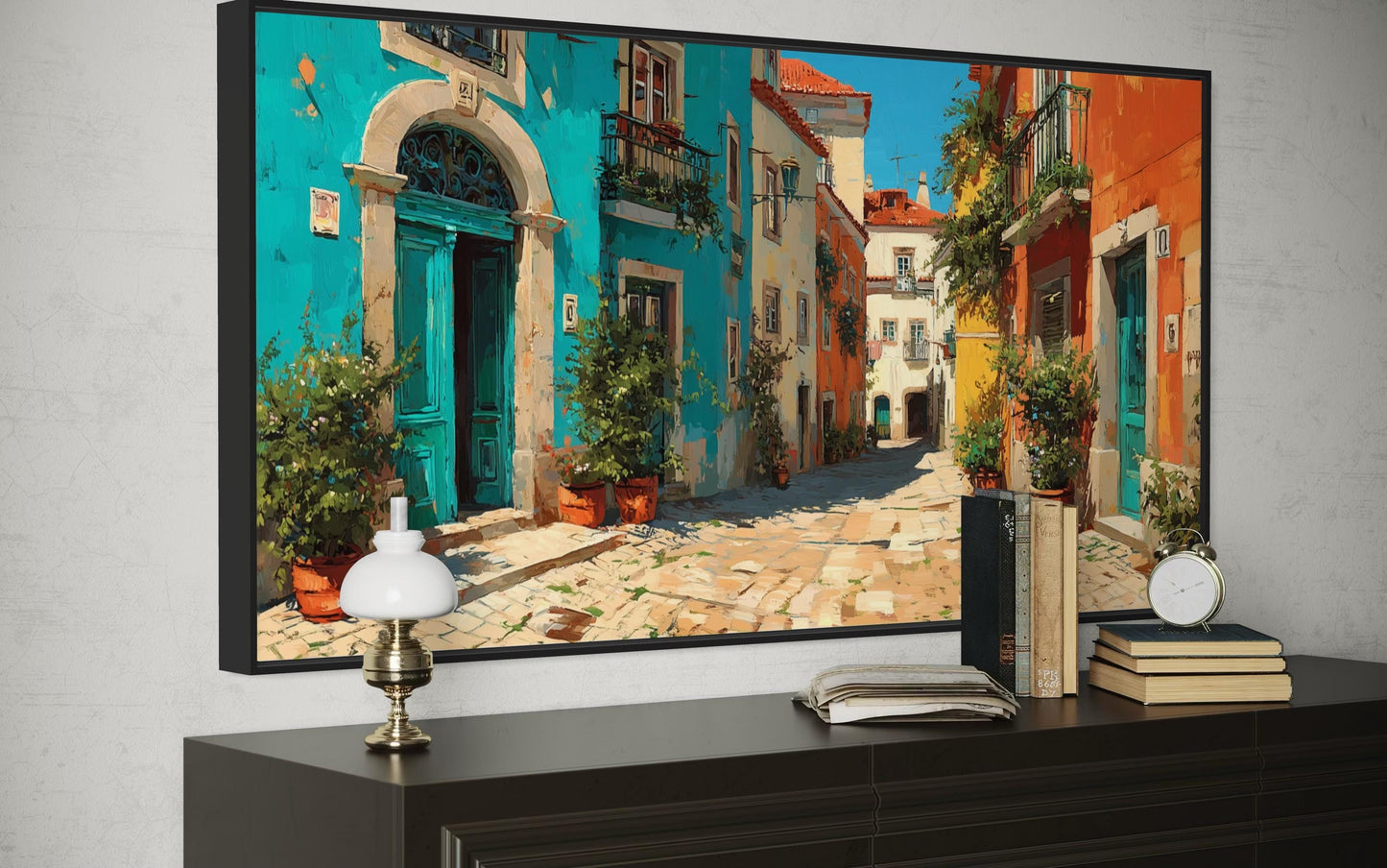Portugal Street Scene Framed Canvas Wall Art