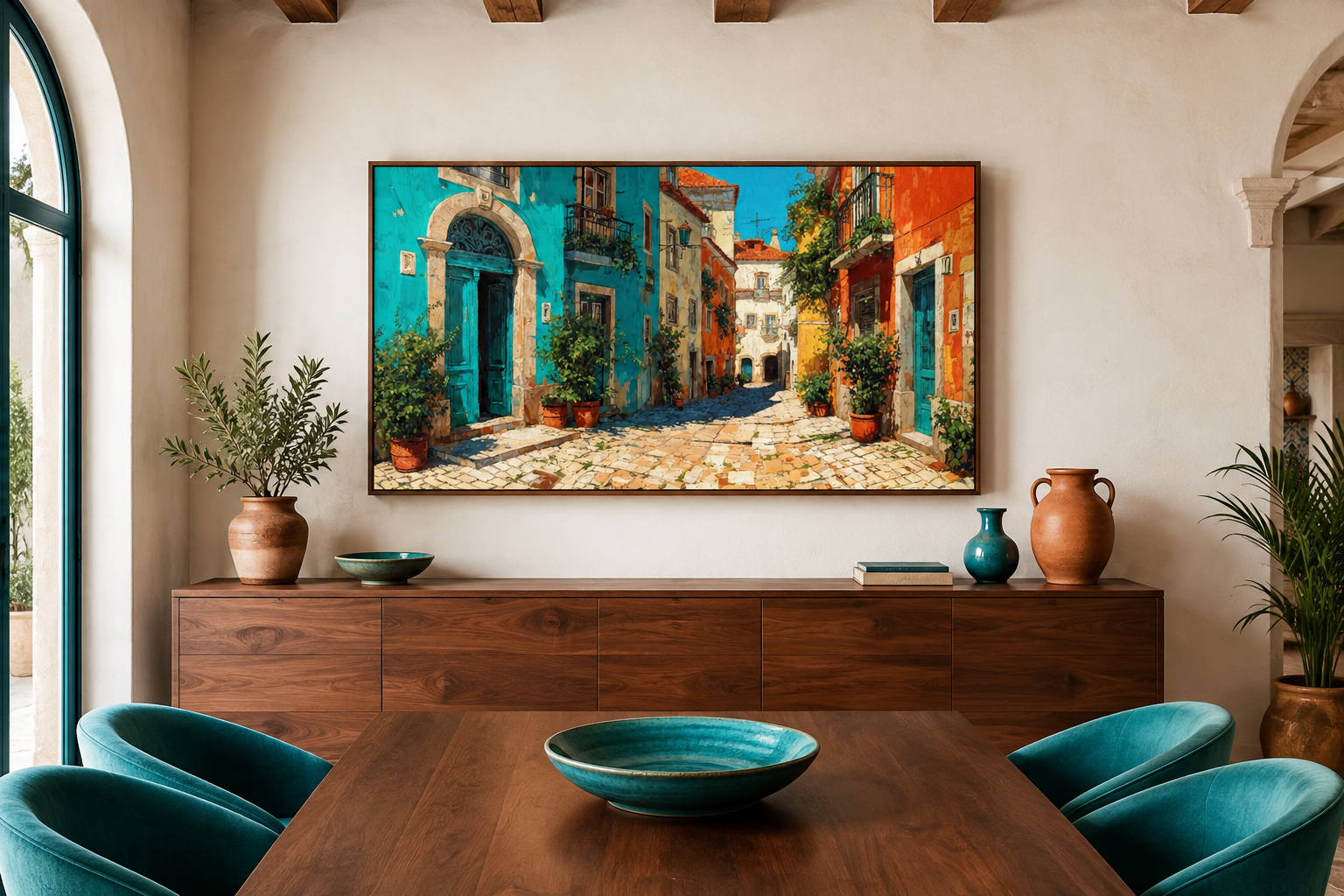 Portugal Street Scene Framed Canvas Wall Art