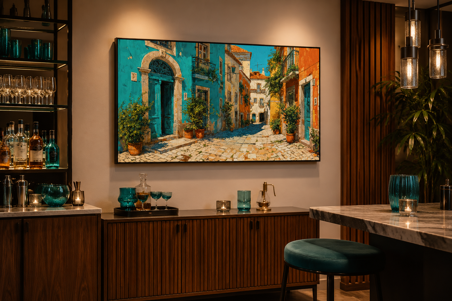 Portugal Street Scene Framed Canvas Wall Art