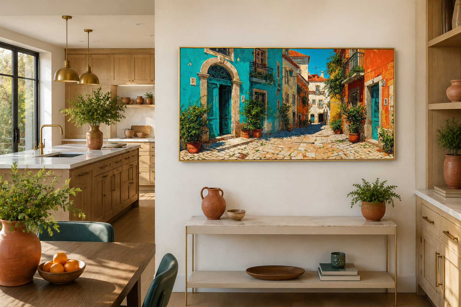 Portugal Street Scene Framed Canvas Wall Art