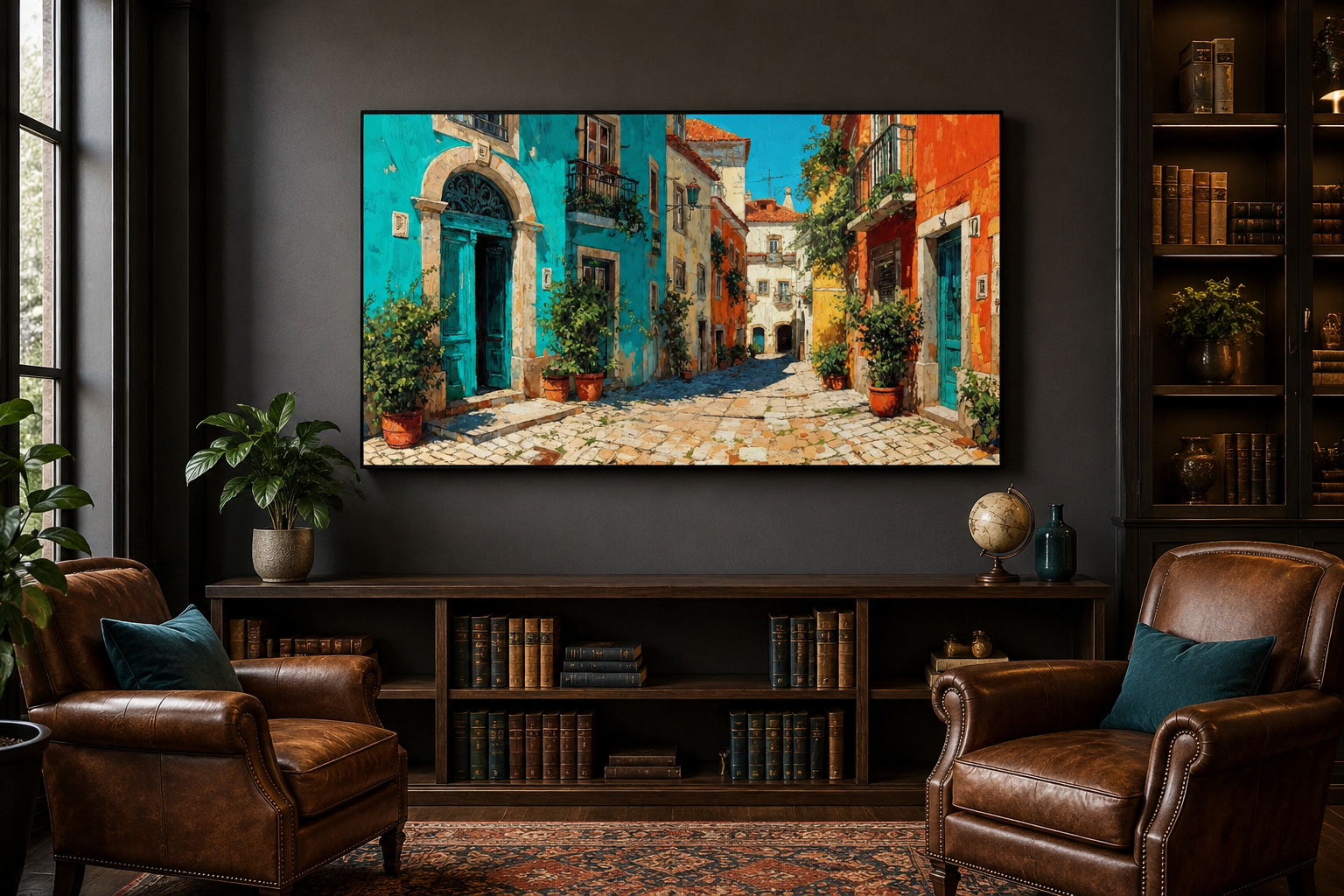 Portugal Street Scene Framed Canvas Wall Art