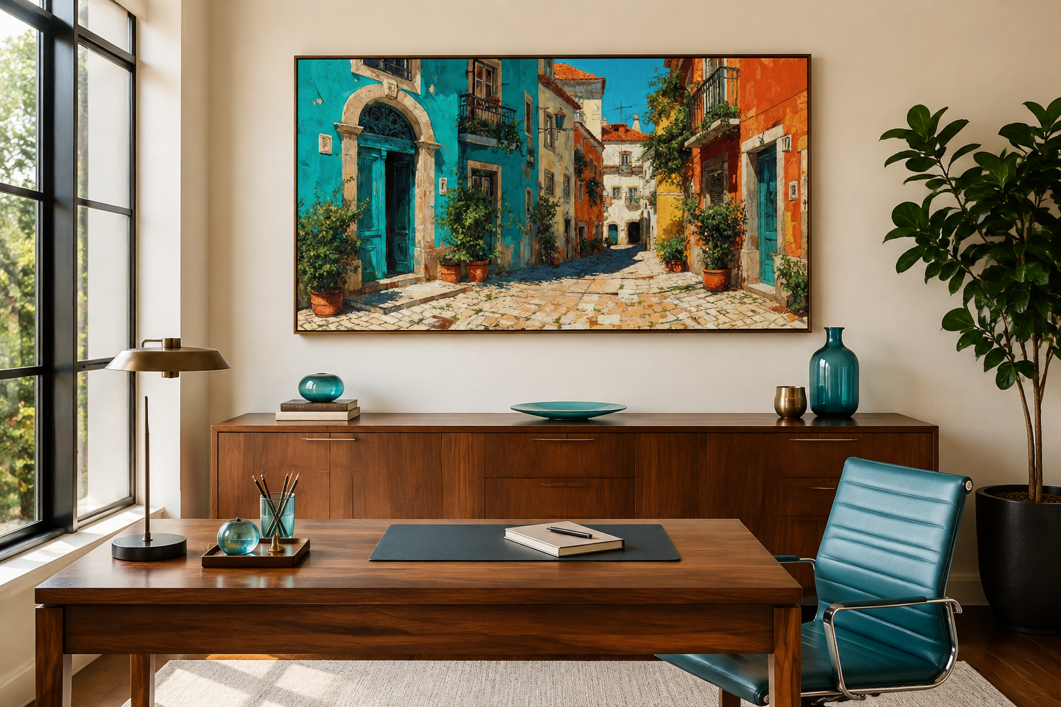 Portugal Street Scene Framed Canvas Wall Art