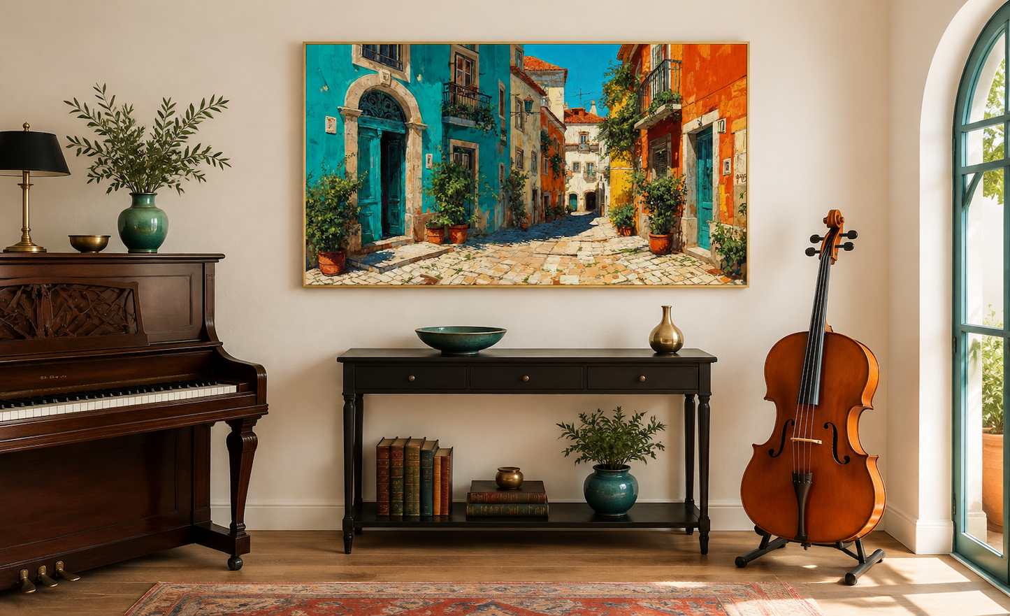 Portugal Street Scene Framed Canvas Wall Art