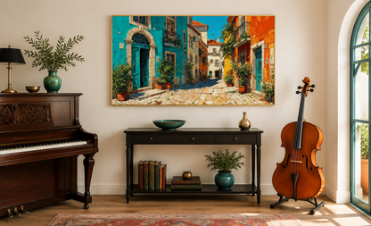 Portugal Street Scene Framed Canvas Wall Art