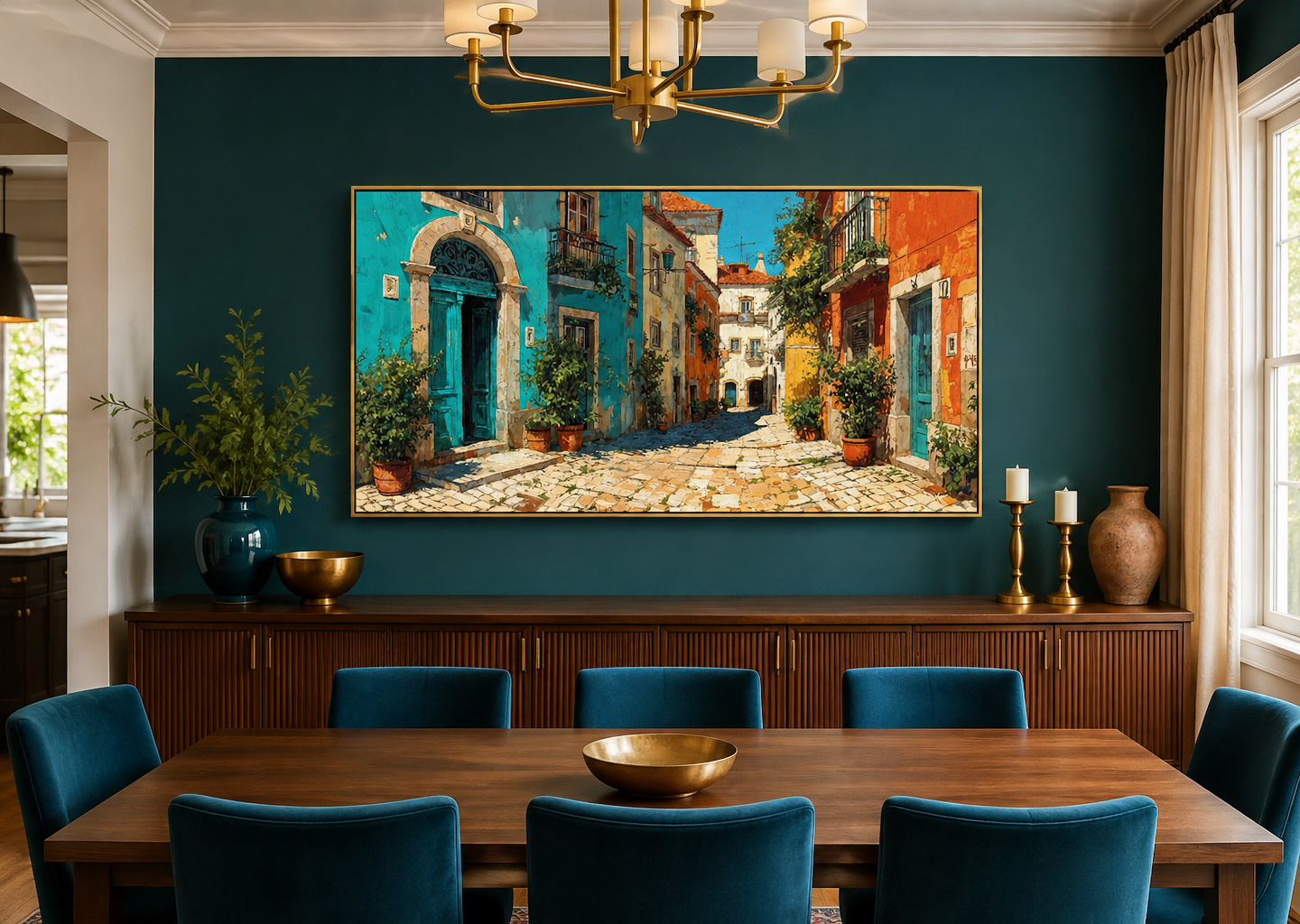 Portugal Street Scene Framed Canvas Wall Art