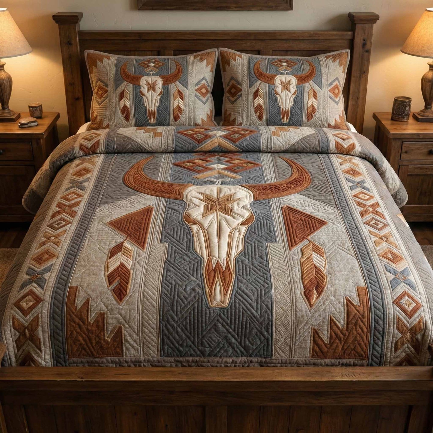 Prairie Skull 3-Piece Quilted Bedding Set - Single (59" x 70")