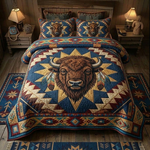 Prairie Star Bison Quilt 3-Piece Quilted Bedding Set - Single (59" x 70")