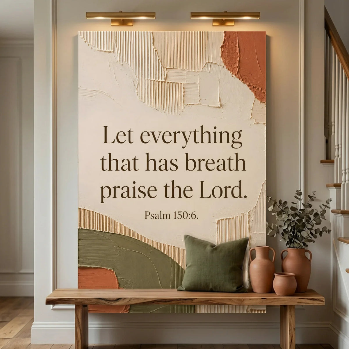 Decorative wall art with inspirational quote in a home setting