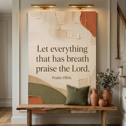Decorative wall art with inspirational quote in a home setting