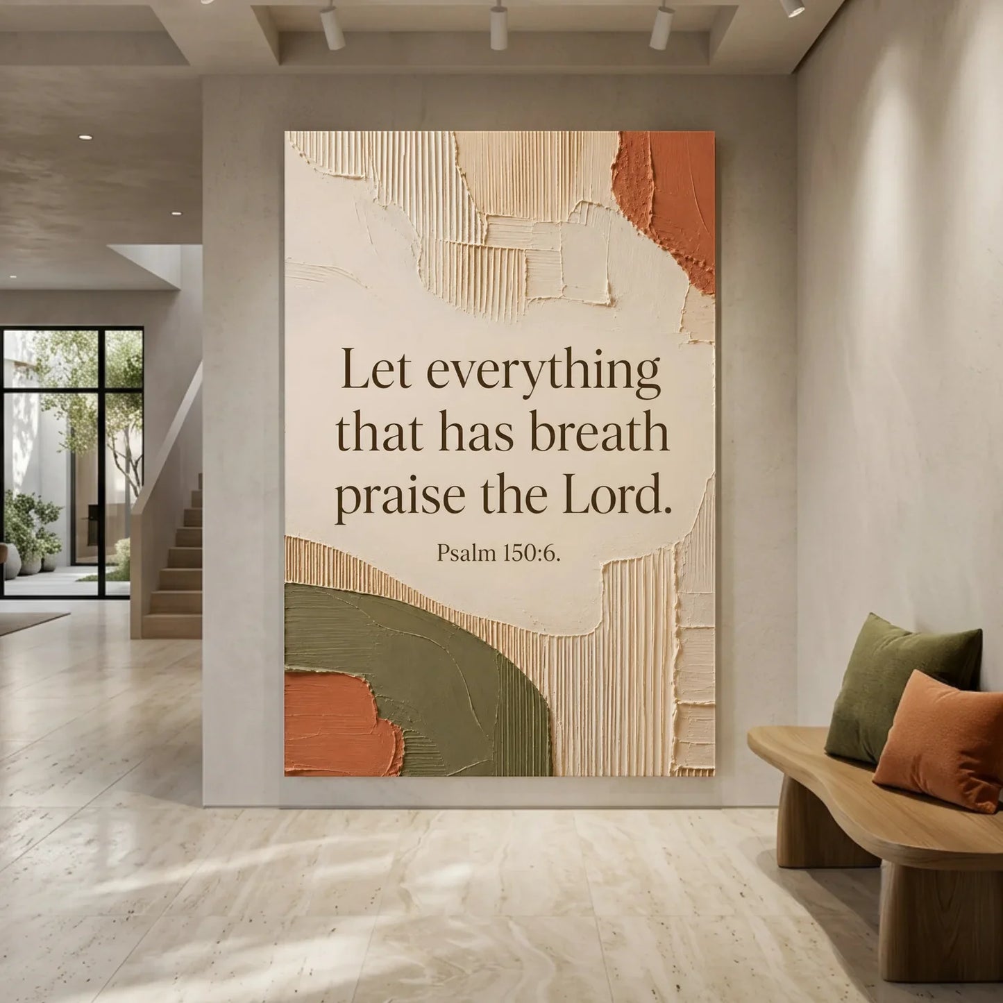 Decorative wall art with inspirational quote in a modern interior setting