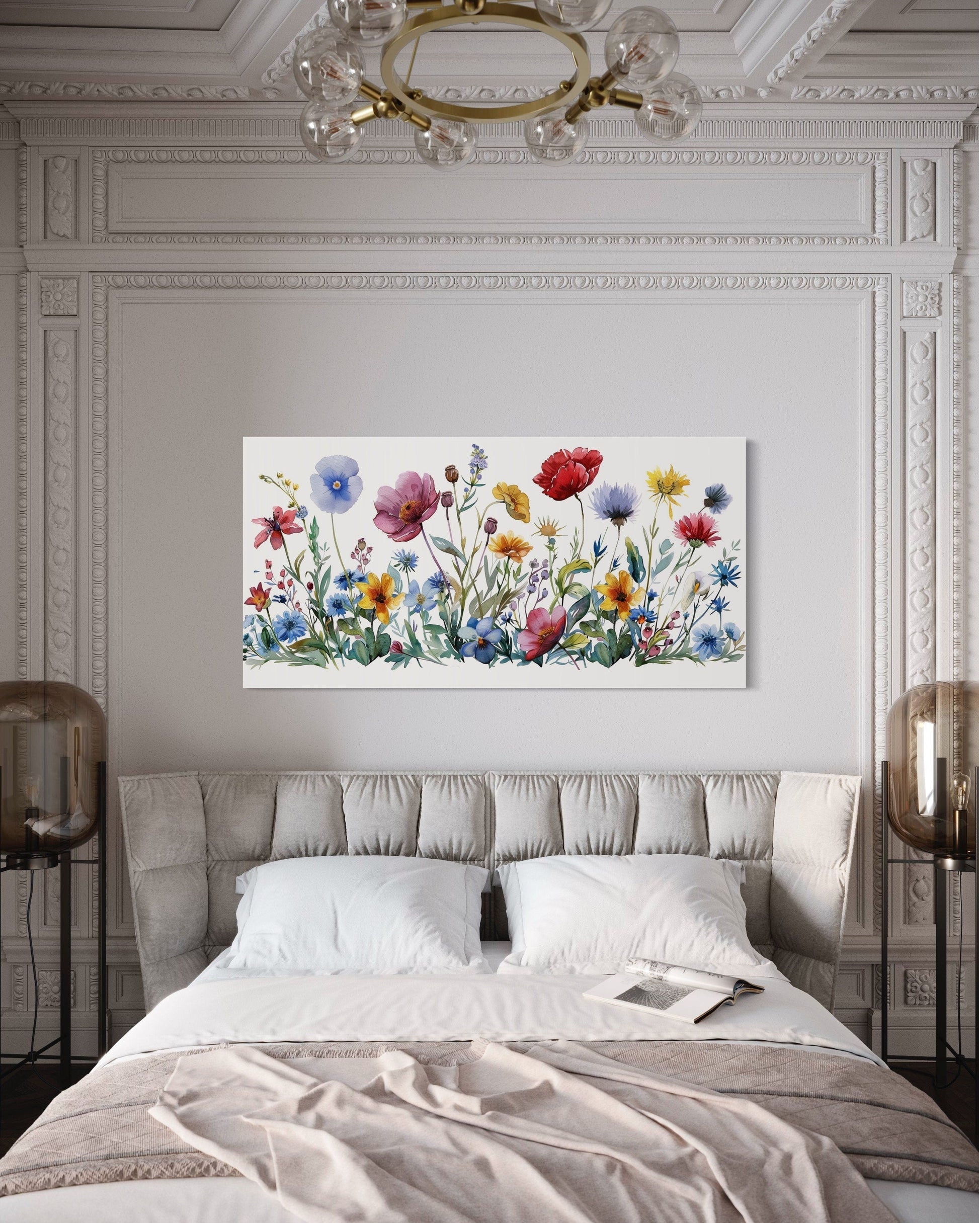 Pretty Wildflowers Simple Watercolor Farmhouse Wall Decor Canvas Wall Art
