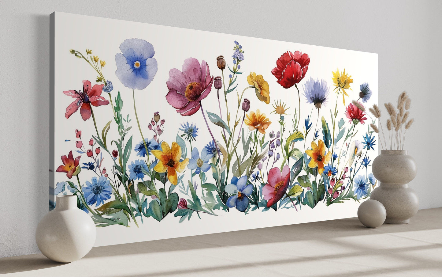 Pretty Wildflowers Simple Watercolor Farmhouse Wall Decor Canvas Wall Art