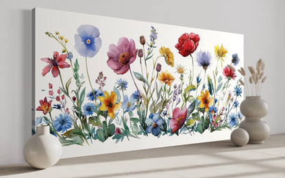 Pretty Wildflowers Simple Watercolor Farmhouse Wall Decor Canvas Wall Art