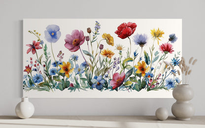 Pretty Wildflowers Simple Watercolor Farmhouse Wall Decor Canvas Wall Art