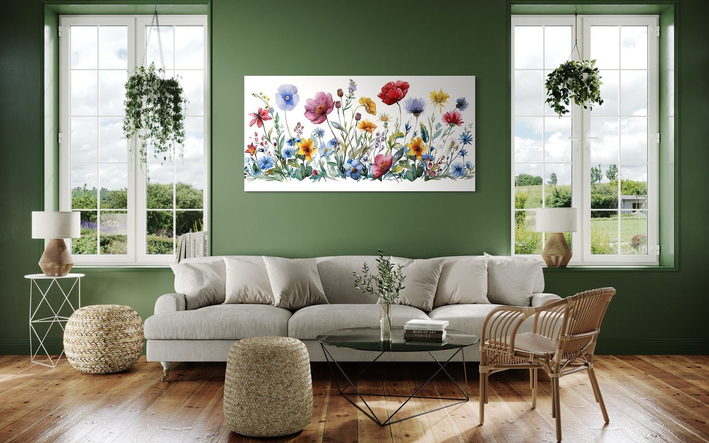 Pretty Wildflowers Simple Watercolor Farmhouse Wall Decor Canvas Wall Art