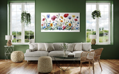 Pretty Wildflowers Simple Watercolor Farmhouse Wall Decor Canvas Wall Art