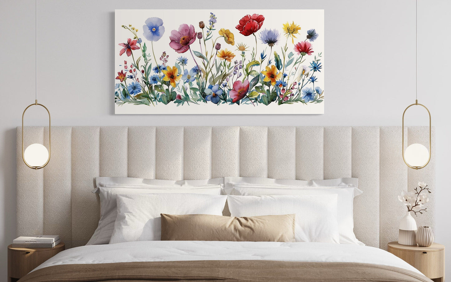 Pretty Wildflowers Simple Watercolor Farmhouse Wall Decor Canvas Wall Art