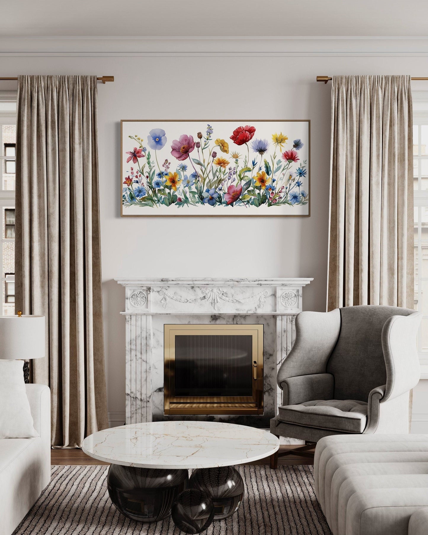 Pretty Wildflowers Simple Watercolor Farmhouse Wall Decor Canvas Wall Art