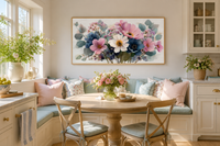 Pretty Blue Pink Wildflowers Bouquet Framed Canvas Wall Art