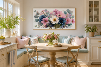 Pretty Blue Pink Wildflowers Bouquet Framed Canvas Wall Art