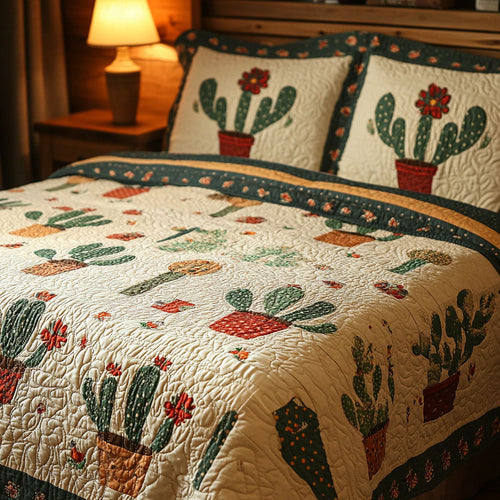 Prickly Paradise 3-Piece Quilted Bedding Set - Single (59" x 70")