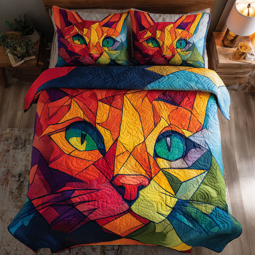 Prism Cat 3-Piece Quilted Bedding Set - Single (59" x 70")