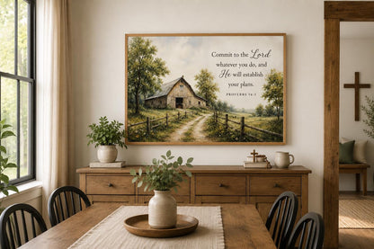 Proverbs 16:3 Wall Art – Farmhouse Wall Decor | Rustic Barn Print Scripture Canvas