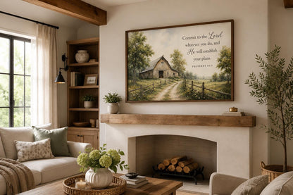 Proverbs 16:3 Wall Art – Farmhouse Wall Decor | Rustic Barn Print Scripture Canvas