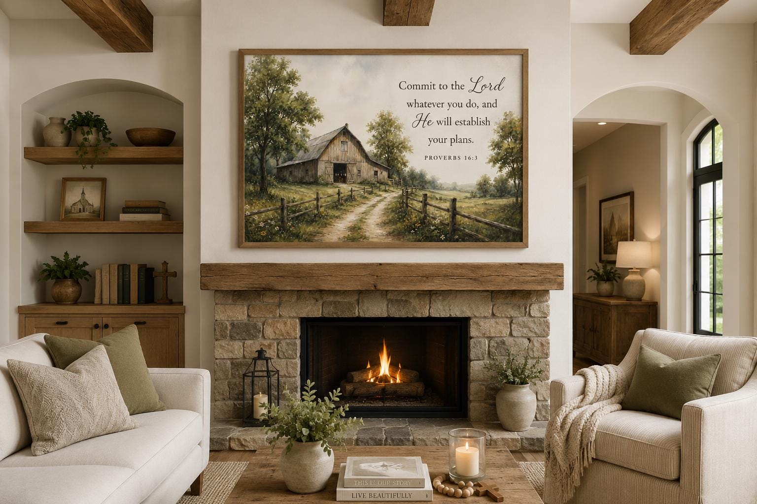 Proverbs 16:3 Wall Art – Farmhouse Wall Decor | Rustic Barn Print Scripture Canvas