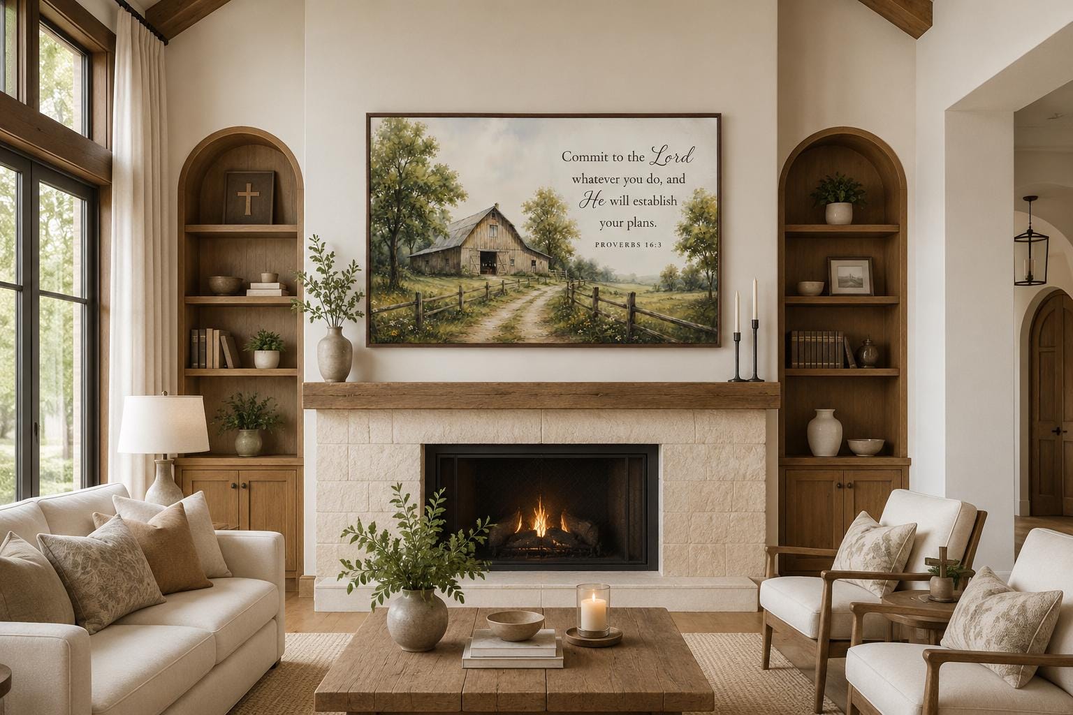 Proverbs 16:3 Wall Art – Farmhouse Wall Decor | Rustic Barn Print Scripture Canvas