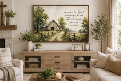 Proverbs 16:3 Wall Art – Farmhouse Wall Decor | Rustic Barn Print Scripture Canvas