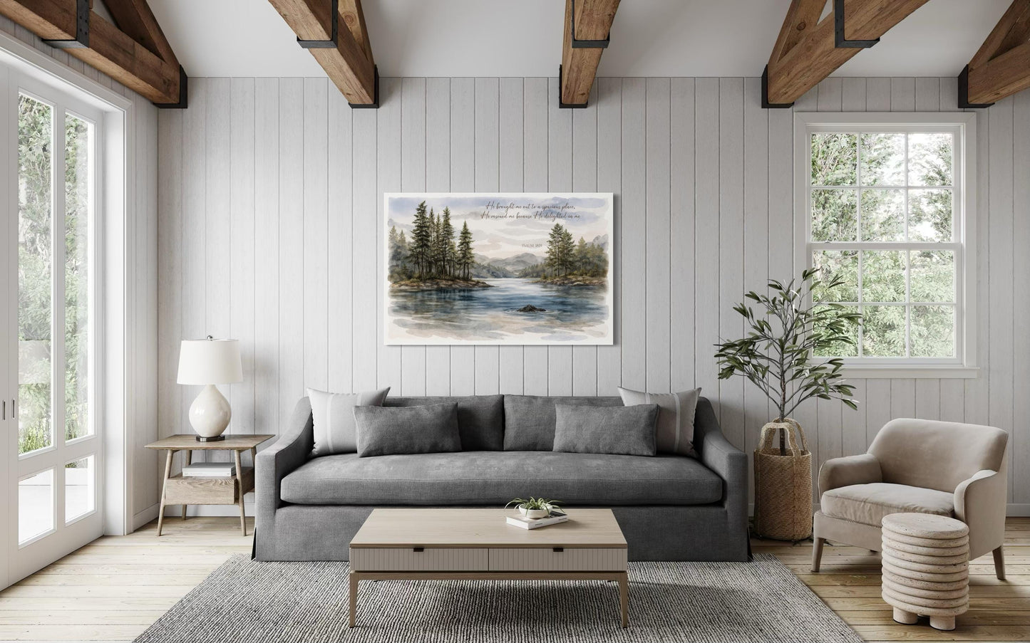 Psalm 18:19 Wall Art - Serene Lake Landscape Canvas Print | Christian Faith Decor