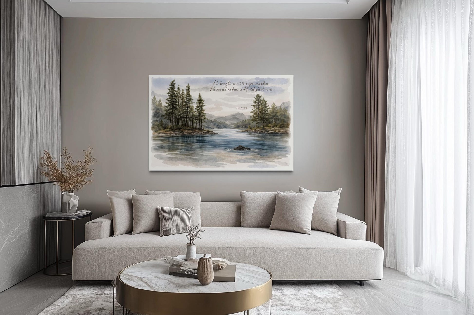 Psalm 18:19 Wall Art - Serene Lake Landscape Canvas Print | Christian Faith Decor