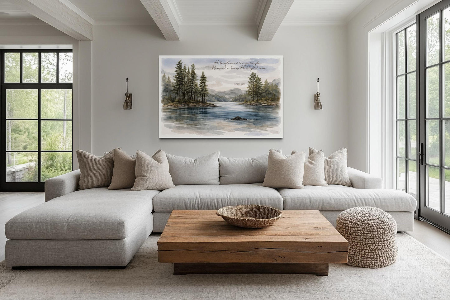 Psalm 18:19 Wall Art - Serene Lake Landscape Canvas Print | Christian Faith Decor