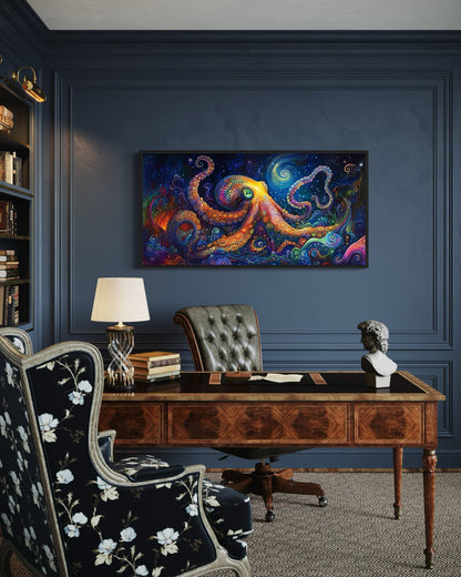Psychedelic Octopus Framed Canvas Wall Art, Nautical Manly Wall Decor
