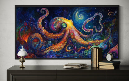 Psychedelic Octopus Framed Canvas Wall Art, Nautical Manly Wall Decor