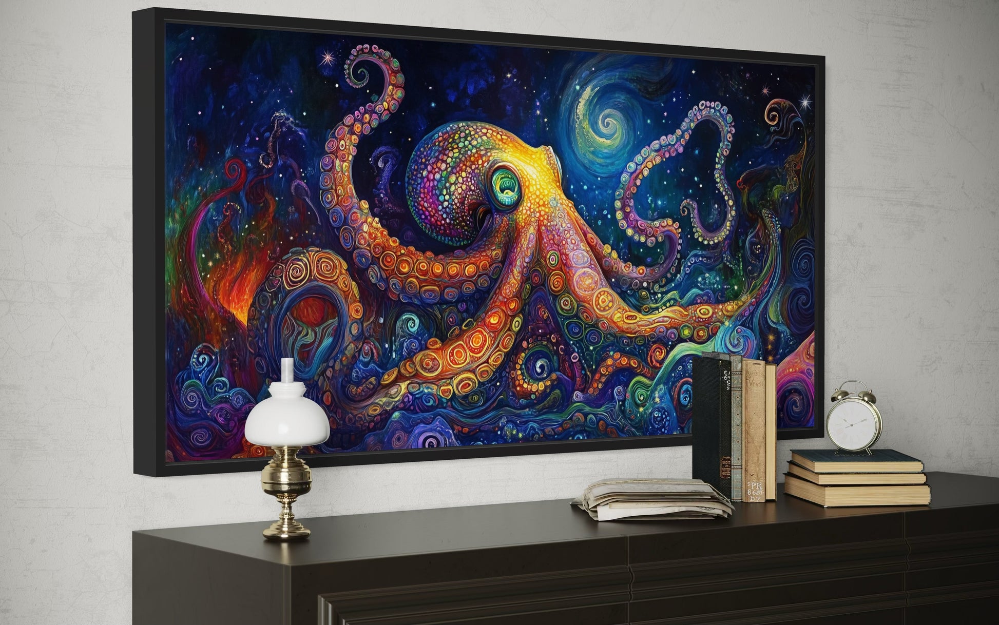 Psychedelic Octopus Framed Canvas Wall Art, Nautical Manly Wall Decor