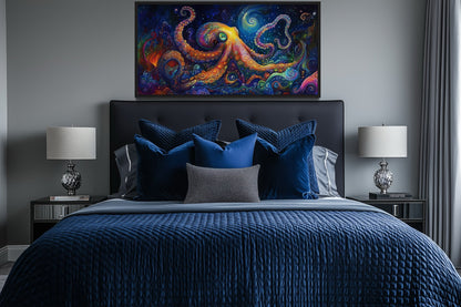 Psychedelic Octopus Framed Canvas Wall Art, Nautical Manly Wall Decor