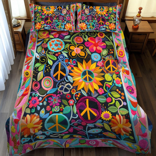Psychedelic Peace 3-Piece Quilted Bedding Set - Single (59" x 70")