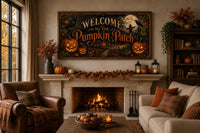Pumpkin Patch Halloween Sign, Vintage Jack-O-Lantern Entryway Art Canvas Wall Art