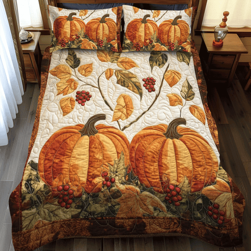 Pumpkin Patch Thanksgiving 3-Piece Quilted Bedding Set - Single (59" x 70")