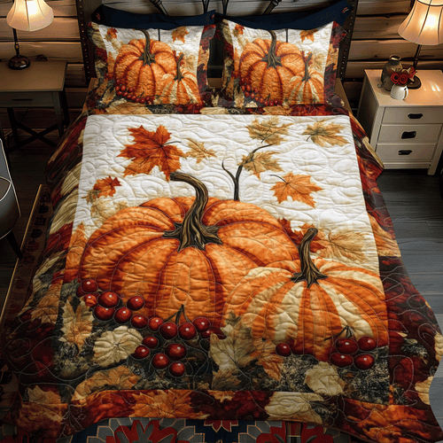 Pumpkin Thanksgiving Spirit 3-Piece Quilted Bedding Set - Single (59" x 70")