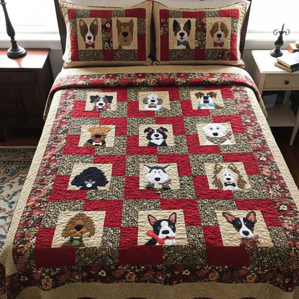 Pup Cozy 3-Piece Quilted Bedding Set - Single (59" x 70")