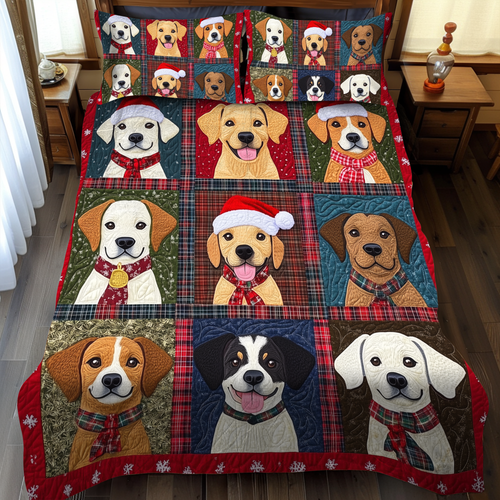 Puppy Christmas Cheer 3-Piece Quilted Bedding Set - Single (59" x 70")
