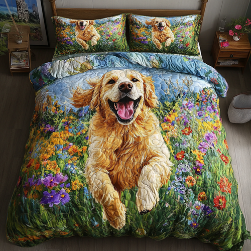 Puppy Garden 3-Piece Quilted Bedding Set - Single (59" x 70")