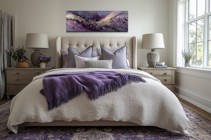 Purple Abstract Wall Art | Amethyst Fluid Landscape Canvas Print - Gold Accent Decor
